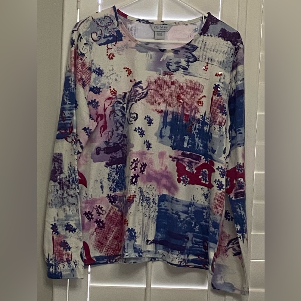 EUC WOMEN’S LS SUPER SOFT TEESHIRT FABRIC TOP; CITY BLUES BY KORET; SIZE L; $12